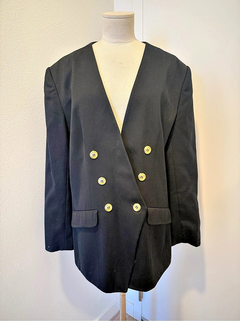 Evan Picone Double-Breasted Black Blazer